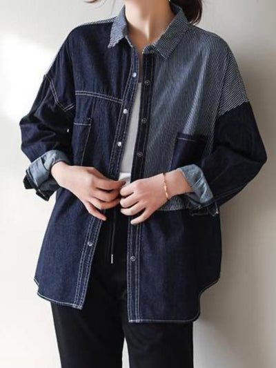 Denim navy blue multicolored shirt