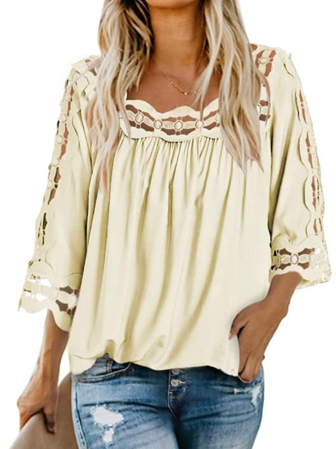 Beige lace crochet blouse