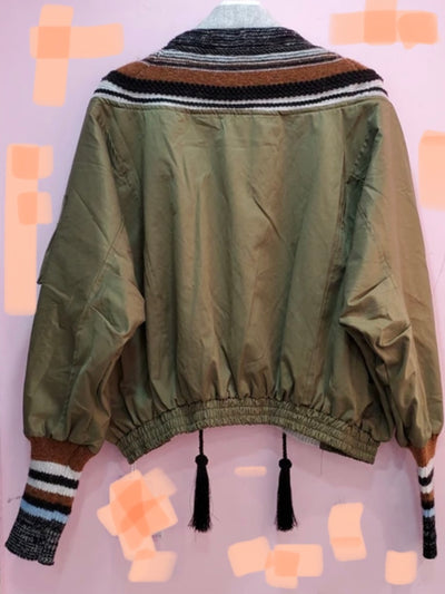 Army green baseball woven jacket