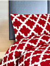 Red and white print comforter