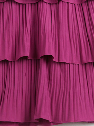 Fuchsia layered pleated tube maxi skirt