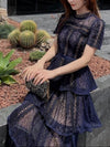 Dark blue lace cocktail night long dress