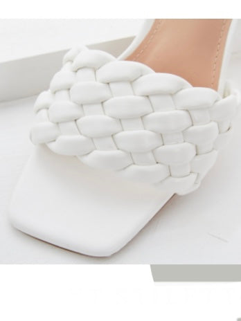 White braided heel slides