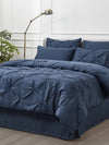 8-piece blue pleated bedding set with reversible decorative design