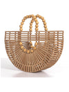 wooden boho bag with handle and ball details