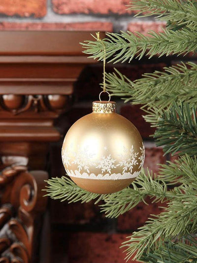 matte gold glass balls with glitter details to decorate the Christmas tree