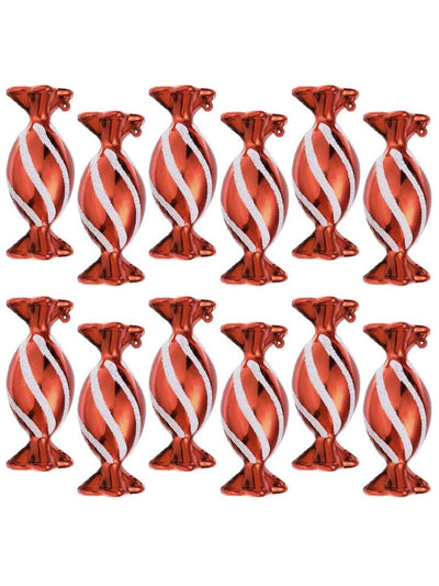 Christmas decorations in the shape of red and white candy to decorate Christmas trees.