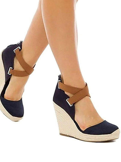 Blue platform espadrille wedge sandals