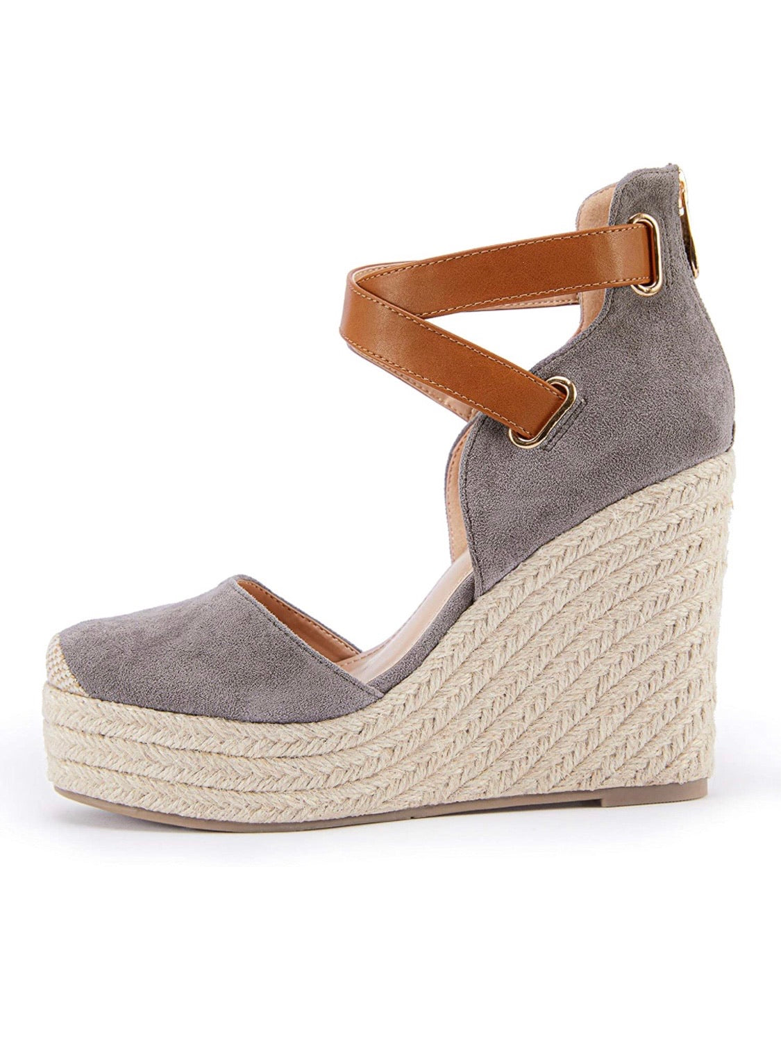 Gray platform espadrille wedge sandals
