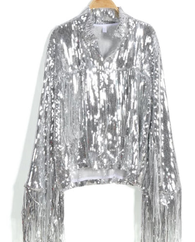Silver sequins and tassels jacket