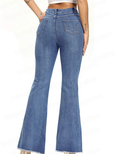Flare stretch buttons leg jeans