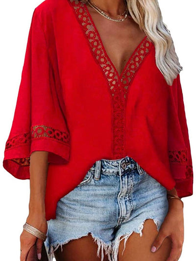 Red embroidered sleeves top