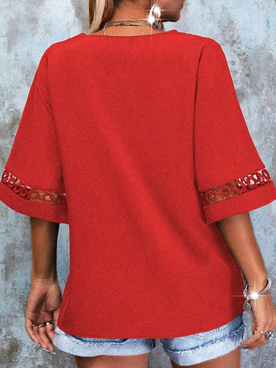 Red embroidered sleeves top