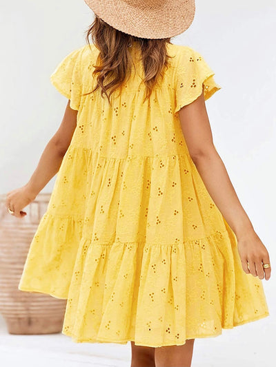 Boho a-line yellow mini dress